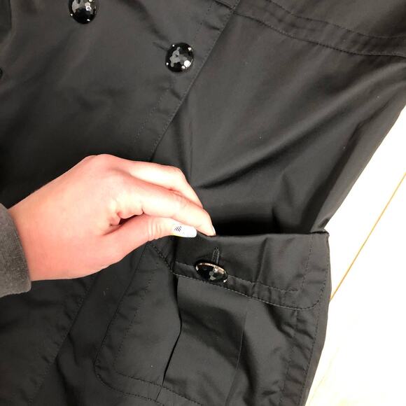 Bernardo Black Double Breasted Lightweight Jewel Button Trench Coat Large - Picture 6 of 9